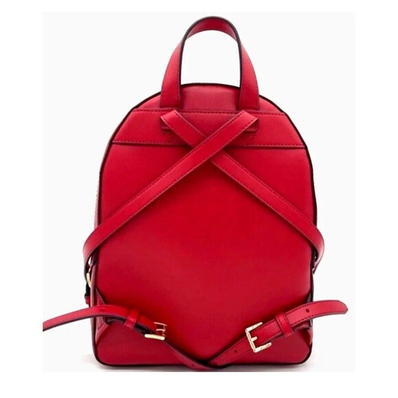 New Michael Kors Jaycee Medium Zip Pocket Backpack Leather Bright Red - Picture 2 of 3